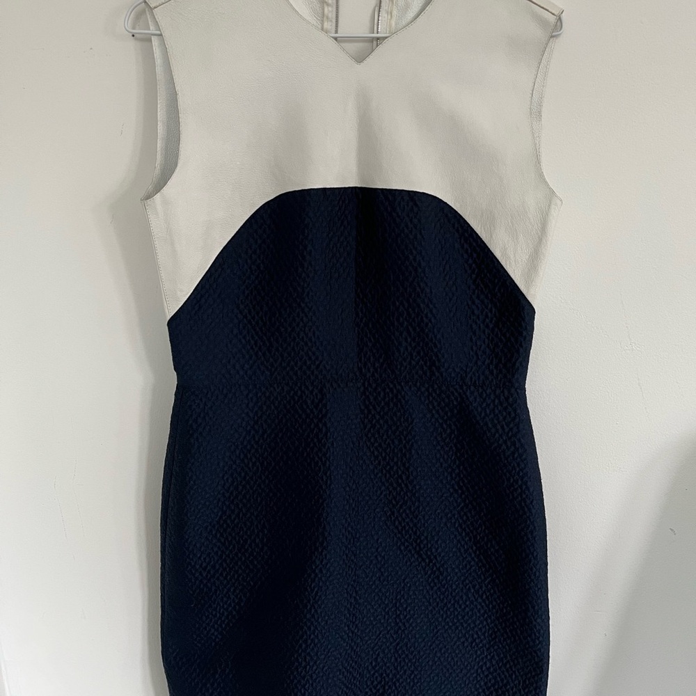 3.1 Phillip Lim White Leather-upper Mini V-Neck Sleeveless Dress